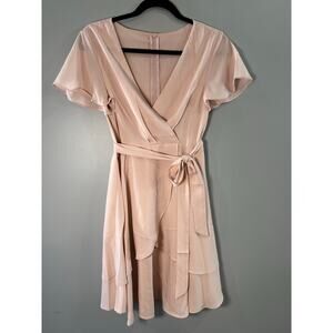 Kojooin Light Pink short dress, with Short Sleeve wrap V neck- Size Small- NWT